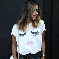 Cute Eyelashes Lips Summer Tops - Apparel Store Online