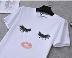 Cute Eyelashes Lips Summer Tops - Apparel Store Online