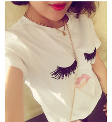 Cute Eyelashes Lips Summer Tops - Apparel Store Online